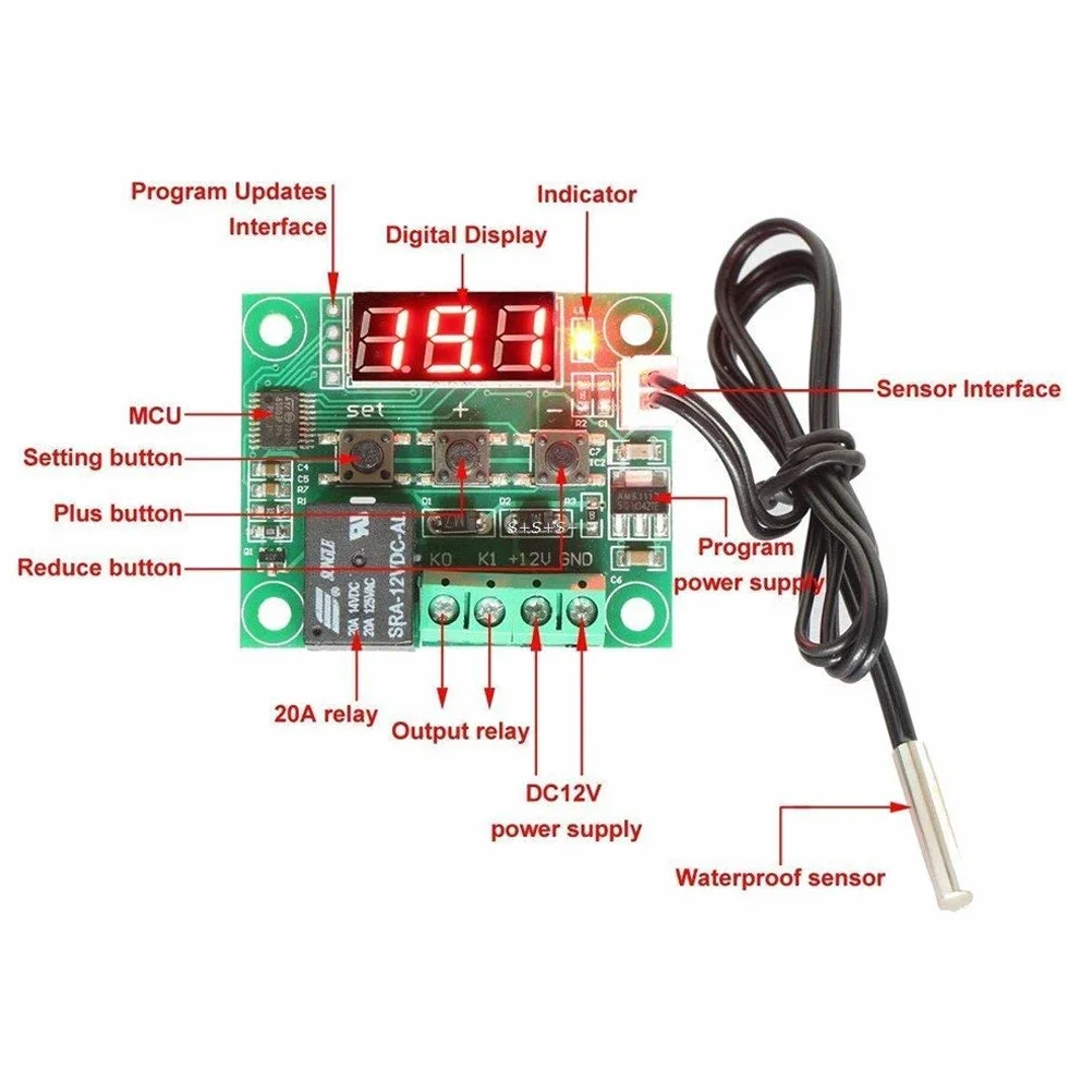 Hailege W1209 12 V DC cyfrowy regulator temperatury termostat -50-110°C 10 A wodoodporny