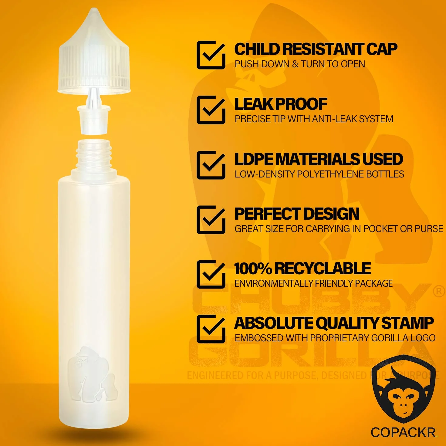 Chubby Gorilla LDPE plastikowe butelki 60 ml, wielokrotnego użytku, puste butelki na płyny, oleje i w opakowaniu 5 szt. (przezroczyste), Przezroczysty, 60ml