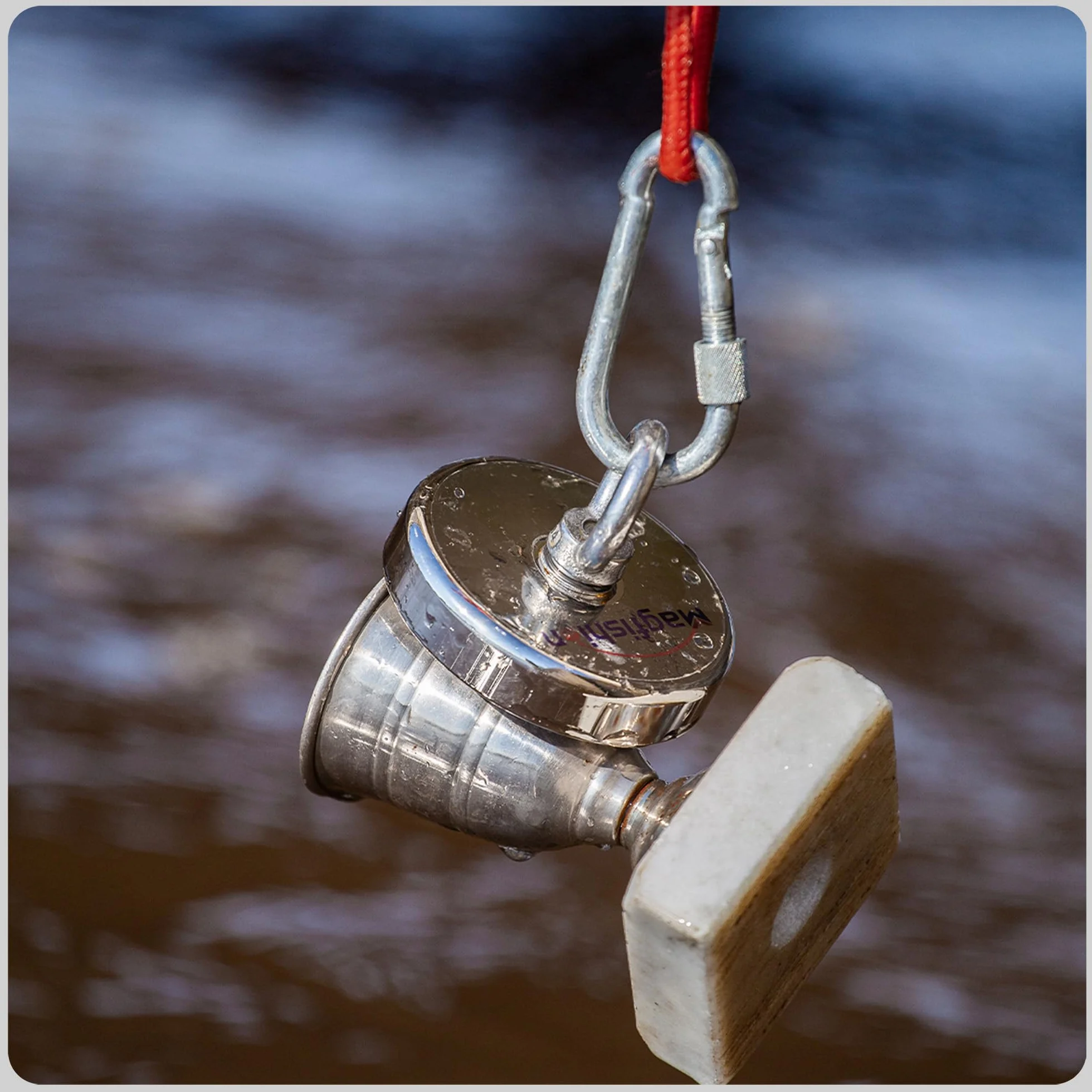 MAGFISHION Zestaw do Magnetycznego Wędkarstwa - Siła Przyciągania 160KG - Ø60mm - Magnes Neodymowy - Idealny do Magnetycznego Wędkarstwa - Z Ciemnopomarańczową Liną (20M) & Rękawice - Magnes Ryba
