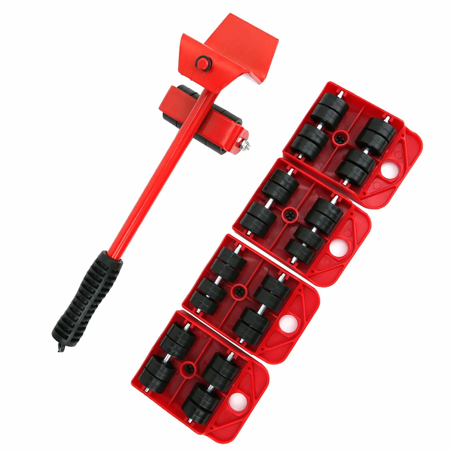 Przenośnik do Mebli o Dużej Wytrzymałości, 4 Rolki, Cicha Praca, Ergonomiczny Uchwyt, Lekki i Przenośny, 1,2 Kg, Czerwony łom, Czerwony Panel, Wózek Meblowy z 5 Kółkami