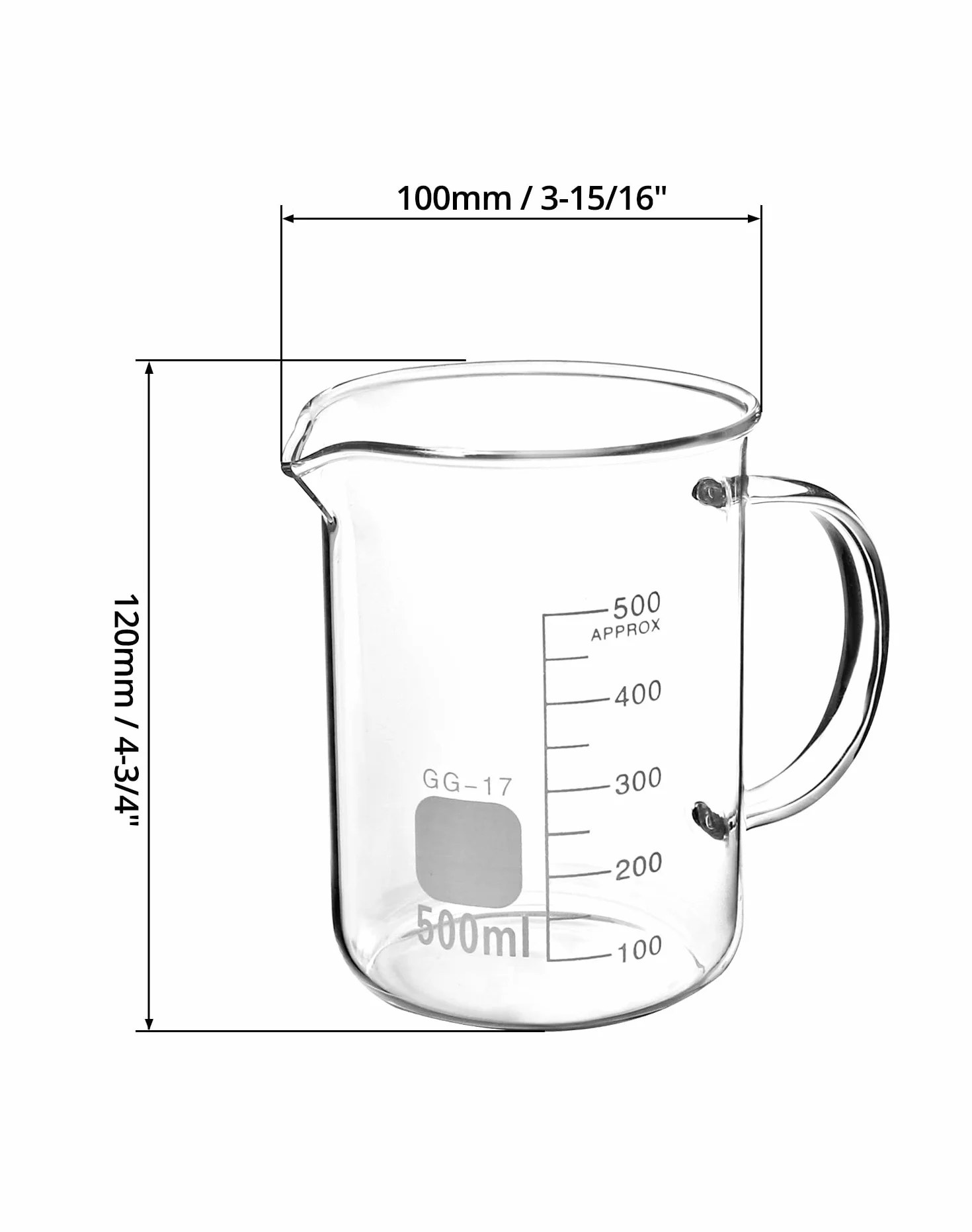 QWORK® 500ml Beaker Mug with Handle, Borosilicate Glass Measuring Cup, 2 Pack