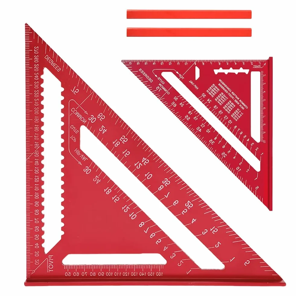 Flintronic Kątownik stolarski 180 mm, 300 mm, kątownik stolarski z aluminium, z uchwytem, wielofunkcyjny kąt dla dekarzy, carpenter inżyniera (kolor czerwony)